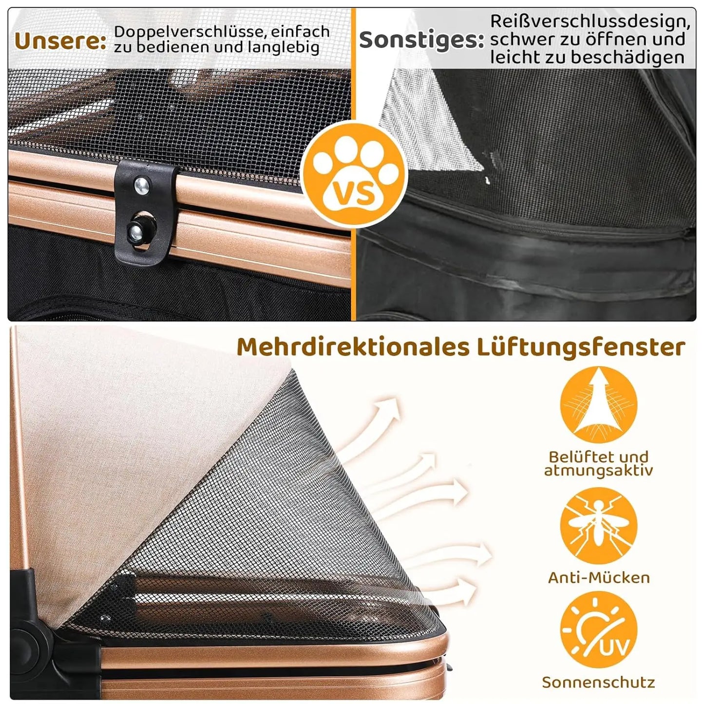 Dog Buggy 2 in 1 Stroller Dog Box Transport Foldable Cat Stroller, 360° Wear-resistant Rubber Wheels, with Storage Basket