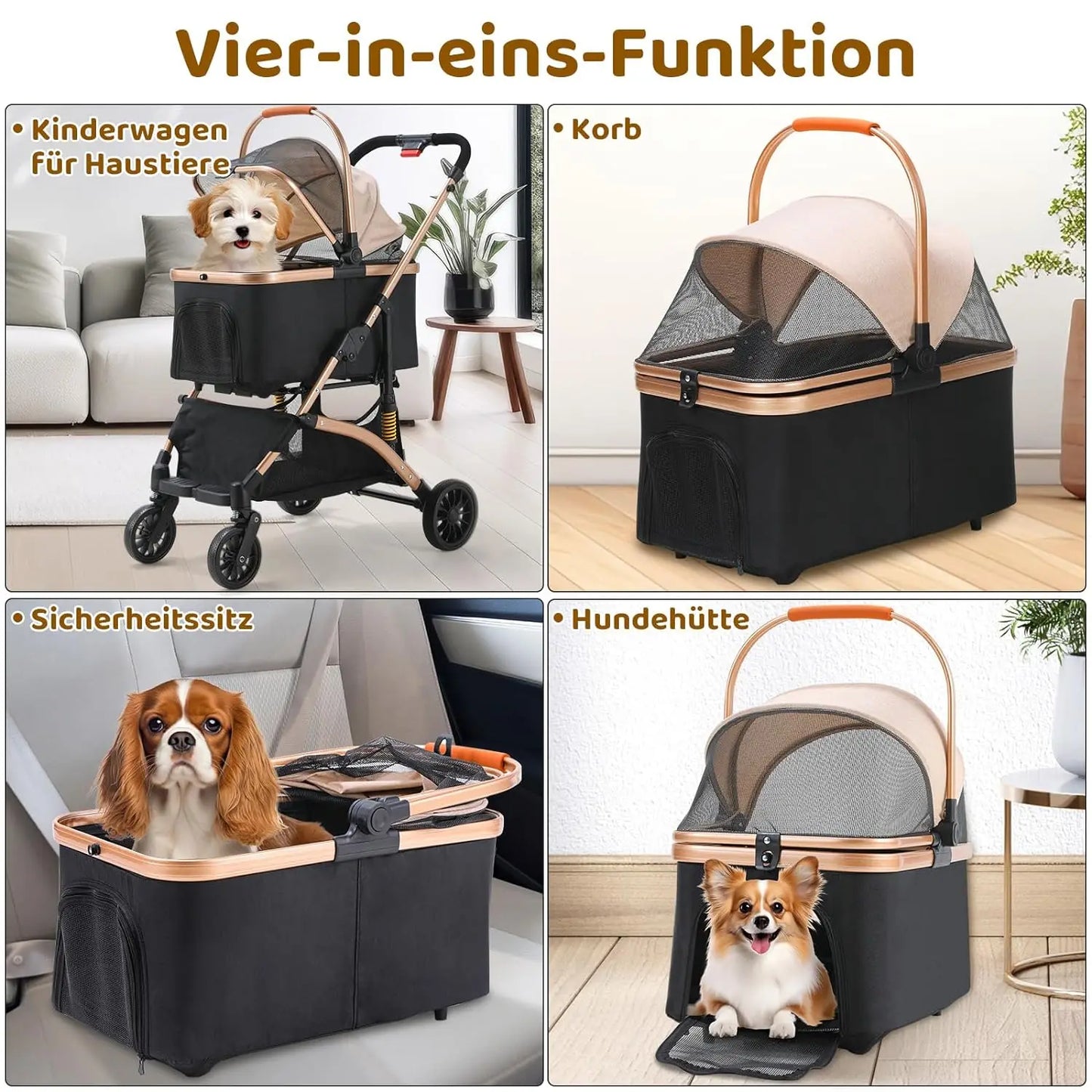 Dog Buggy 2 in 1 Stroller Dog Box Transport Foldable Cat Stroller, 360° Wear-resistant Rubber Wheels, with Storage Basket