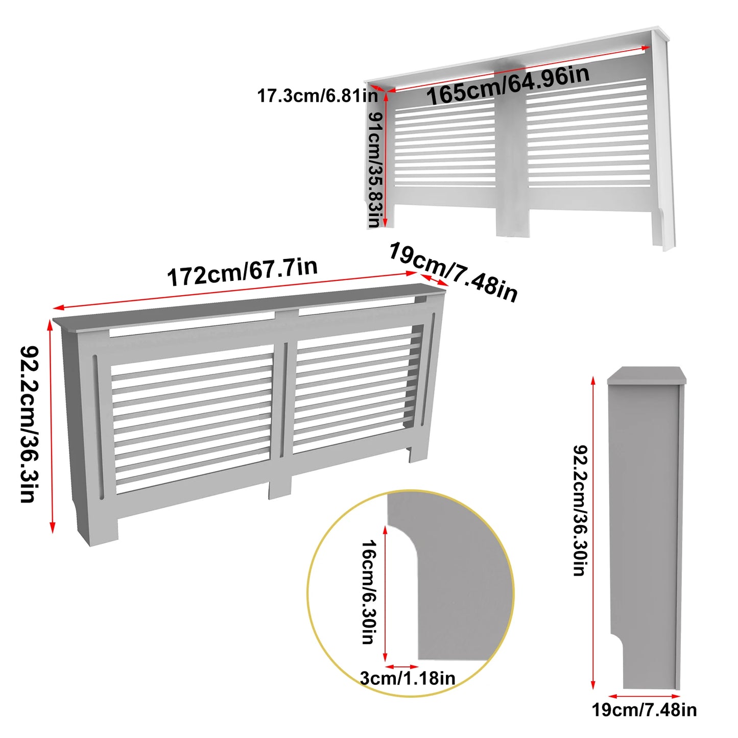 S M L XL Extra Tall 92CM Radiator Cover MDF Cabinet Grill Shelf Fence Panel Barrier