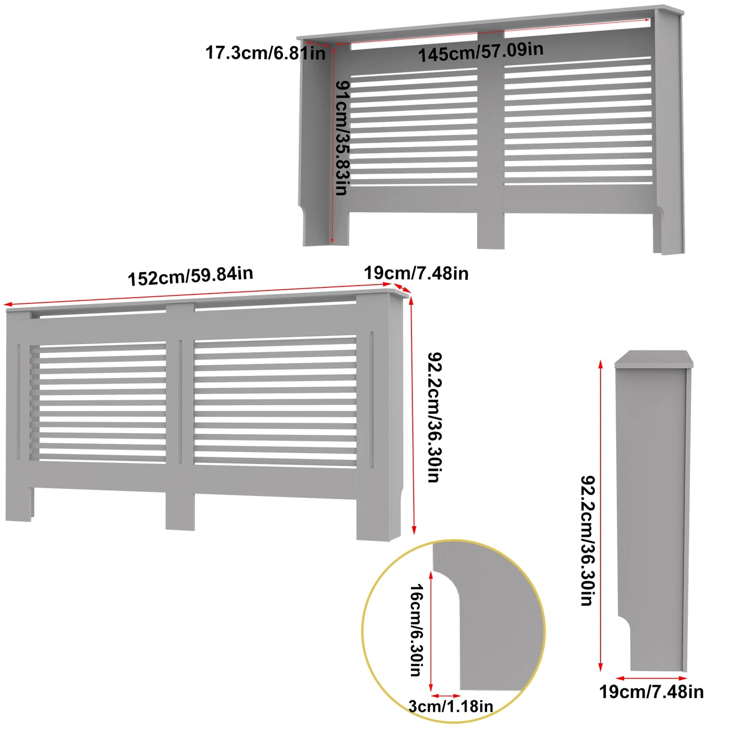S M L XL Extra Tall 92CM Radiator Cover MDF Cabinet Grill Shelf Fence Panel Barrier