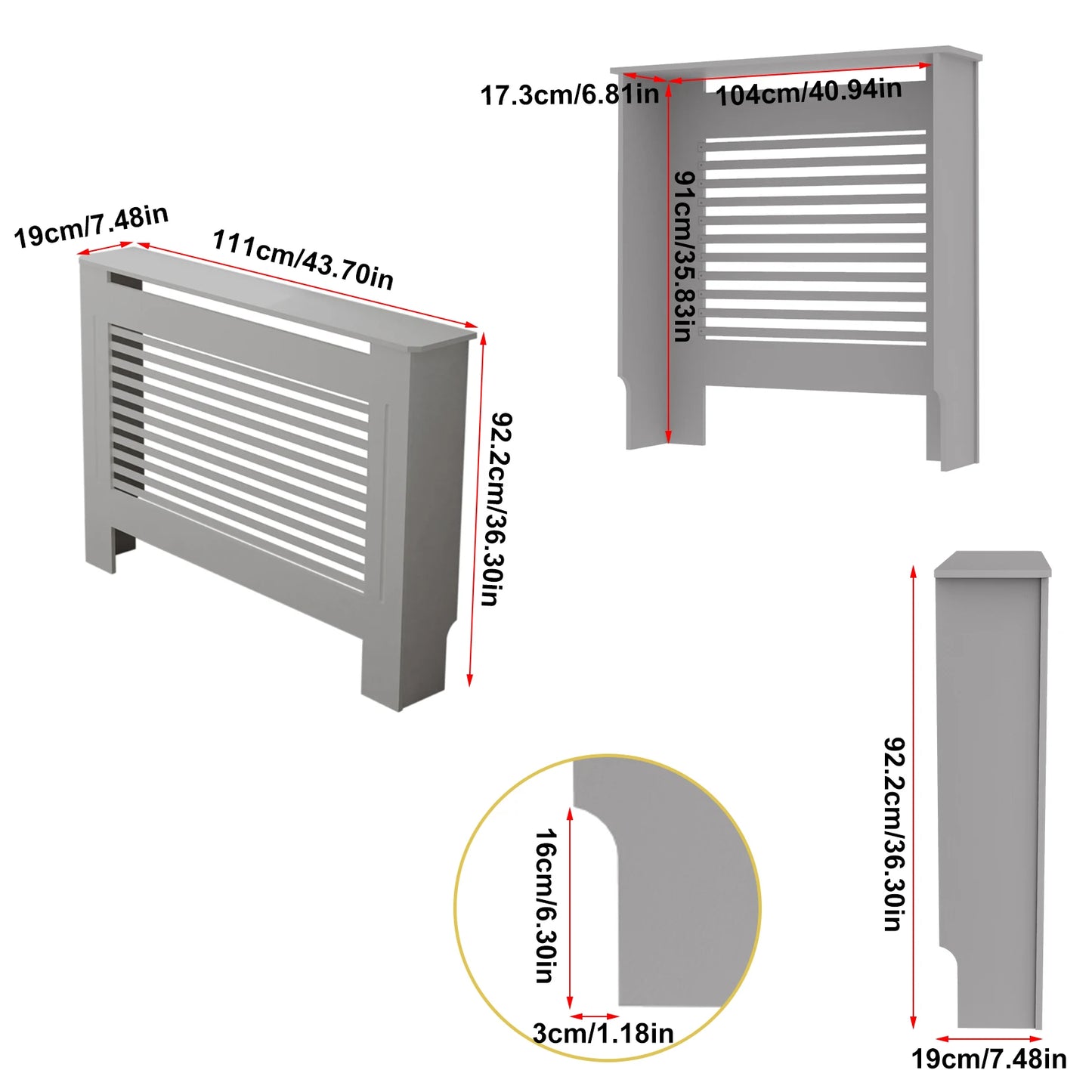 S M L XL Extra Tall 92CM Radiator Cover MDF Cabinet Grill Shelf Fence Panel Barrier