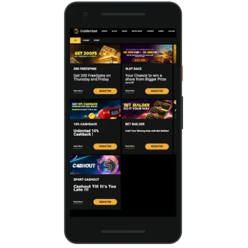 GoldenBet app home screen on a phone