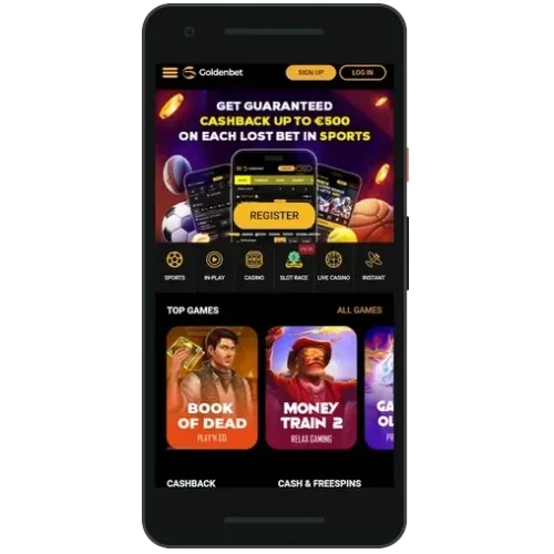 GoldenBet app home screen on a phone